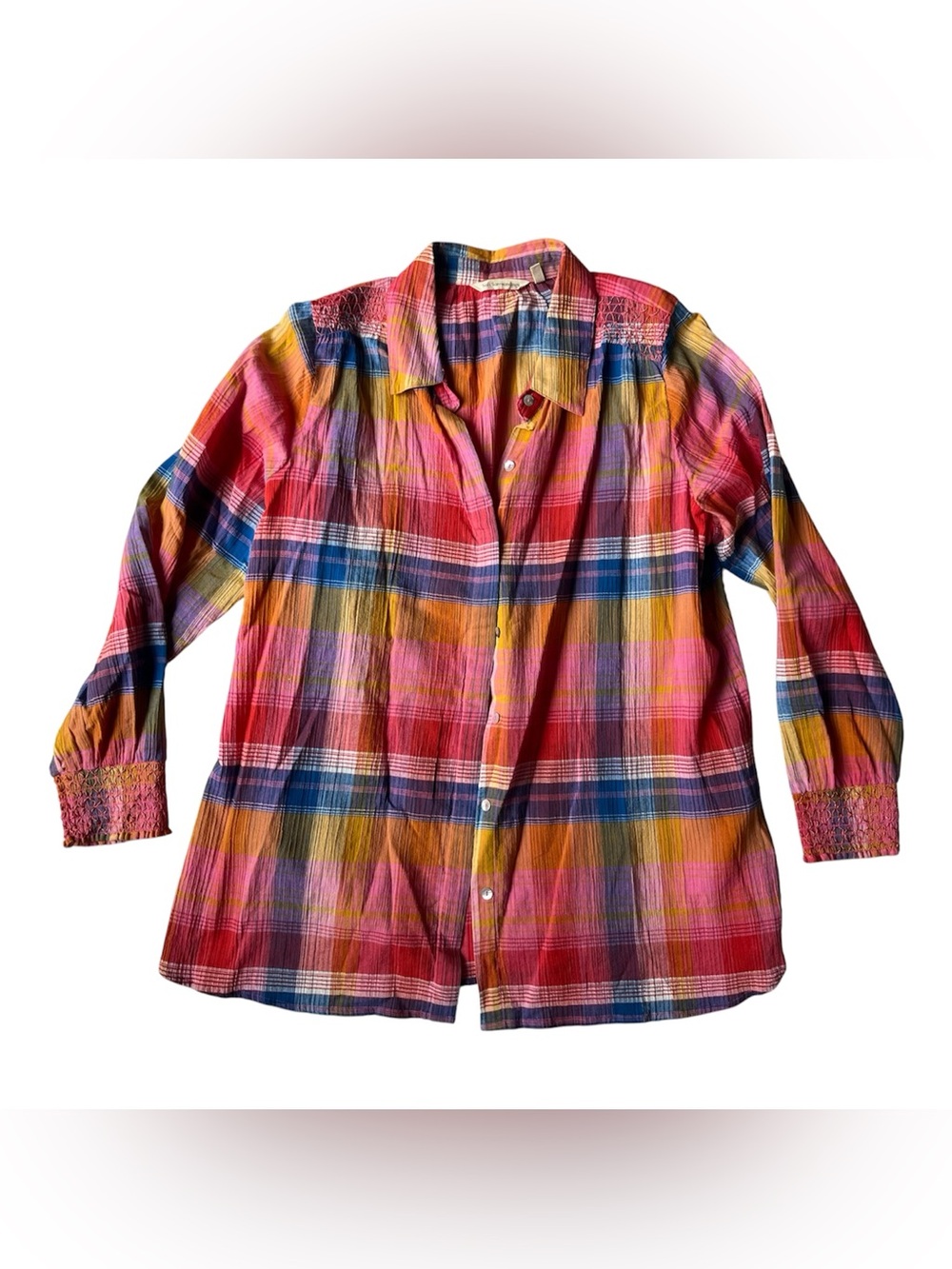 SOFT SURROUNDINGS 100% COTTON PINK PLAID BUTTON DOWN SHIRT WOMENS XL